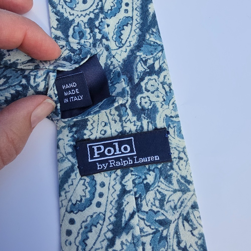 Vintage Polo Ralph Lauren Necktie Mens Classic One Size Blue White Paisley Silk - Picture 3 of 4
